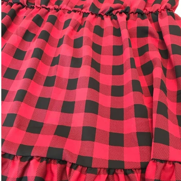 ELOQUII Elements Tie Neck Flounce Buffalo Plaid Midi Dress Size 14 - Picture 6 of 11